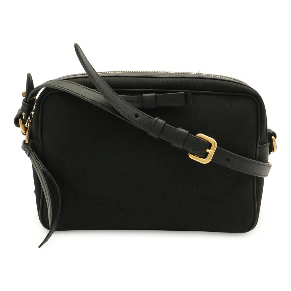 Prada jacquard ribbon Crossbody Bag canvas leather NERO black